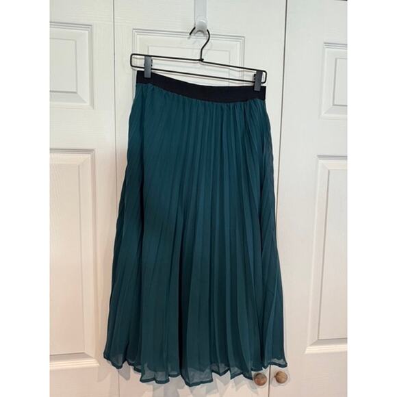 New Pleated Midi Skirt - Green A Line Elastic Waist - Career Cocktail - Picture 4 of 9